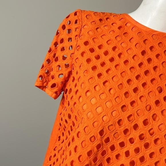 TORY BURCH Hermosa Eyelet Front Tee Embroidered Orange Flowy Sz 4 - Picture 7 of 16